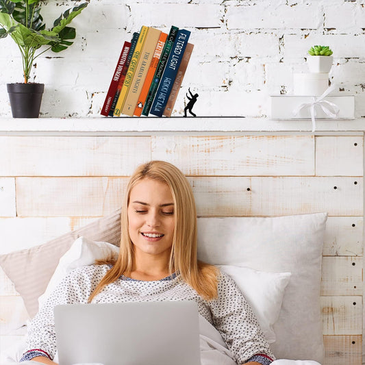 Book Ends to Hold Books Heavy Duty - Hidden Metal Bookends for Shelves Desk or Countertop - Bookend Book Holder for Home Decorative - Gift for Book Lovers and Home Decor (Falling)