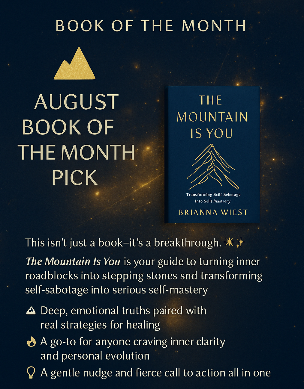 🌟 August Book of the Month: The Mountain Is You by Brianna Wiest