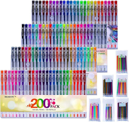 Reaeon Gel Pens: 200-Pack with Case for Adult Coloring Book Magic
