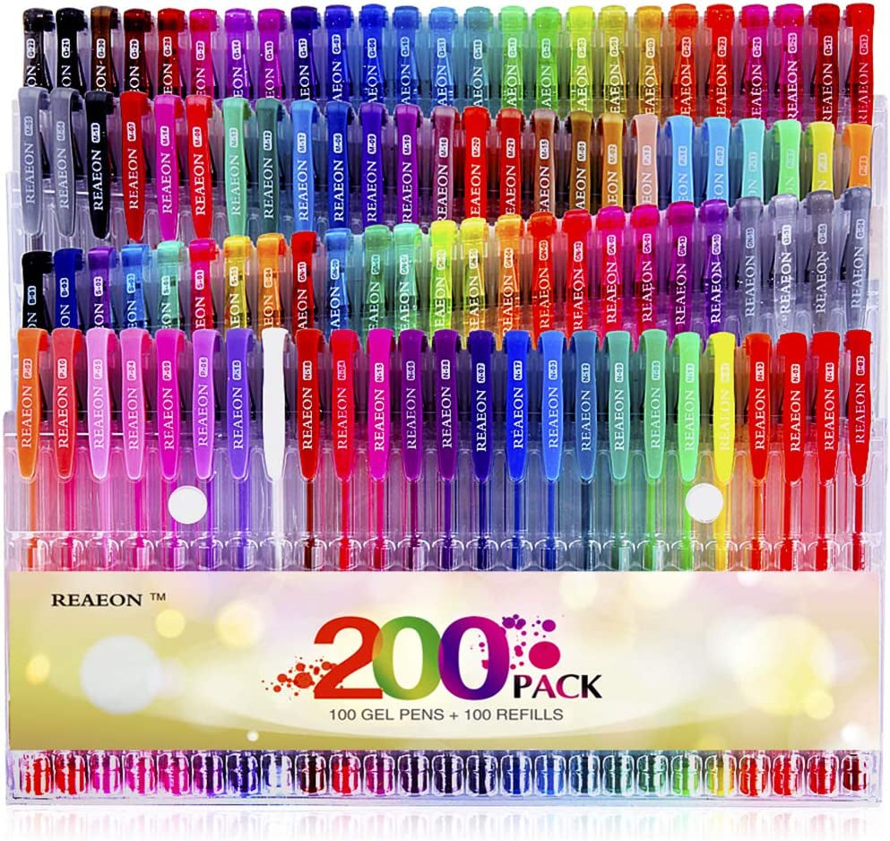 Reaeon Gel Pens: 200-Pack with Case for Adult Coloring Book Magic