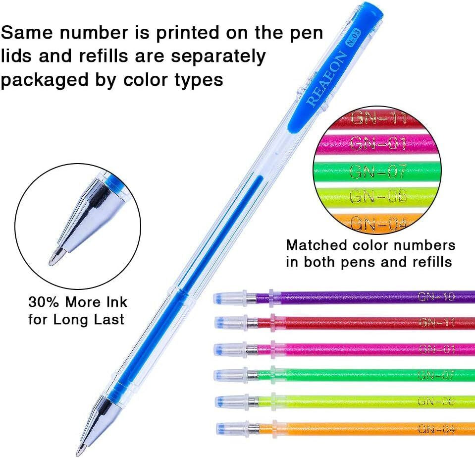 Reaeon Gel Pens: 200-Pack with Case for Adult Coloring Book Magic